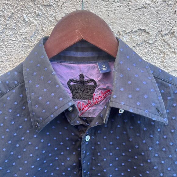 Robert Graham Crown Collection Black Purple Polka Dot Button Up Shirt Size M - Picture 3 of 5